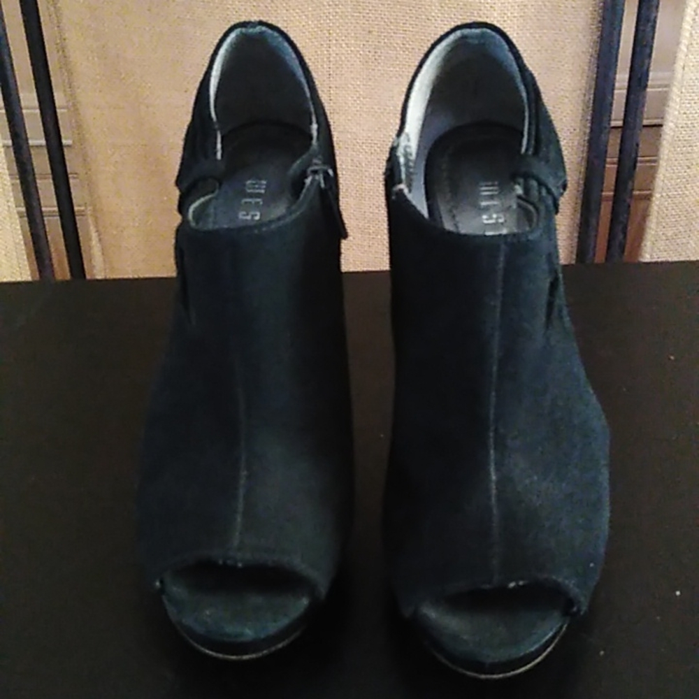 Black Suede open toe booties. Size 6 1/2